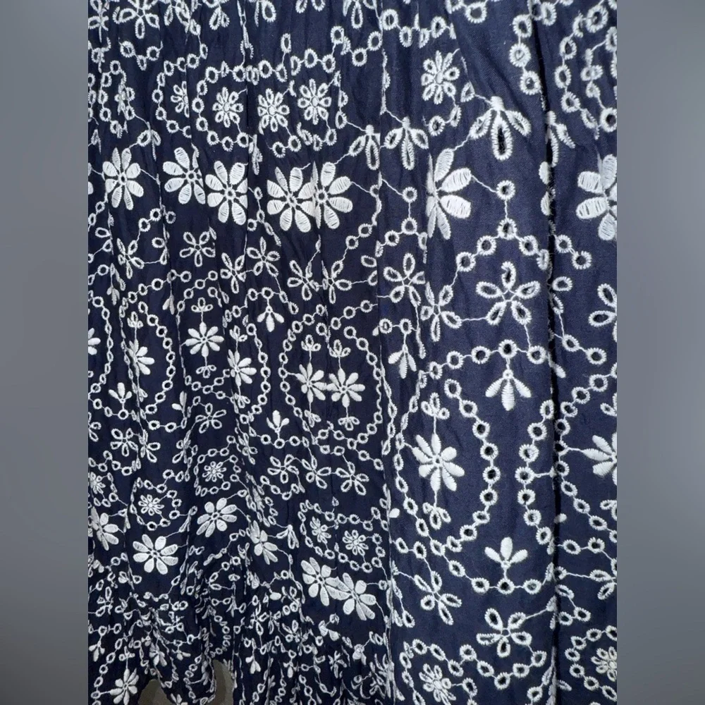 Kate Spade Navy/white Embroidered Eyelet ruffled Mini Dress- size 0‎
